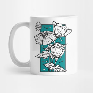 Vintage black and white flower doodle with butterfly Mug